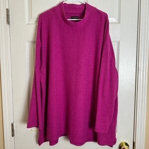 NWT Lane Bryant Pink Valentine's Day Preppy Relaxed Mock-Neck Rib Top Women 4X